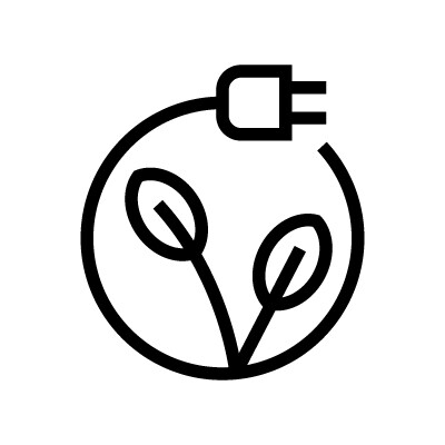 Dessin de plante entourée d'une prise électrique, symbolisant la durabilité