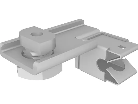 Pince de fixation pour tuyau de descente carré PREFA avec clip Niro intégré servant de support de câble, avec clip de fixation pour la fixation. Cette pince sert à la fixation sûre de câbles d'un diamètre de Ø 8-12 mm et garantit un montage fiable.