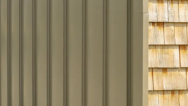 Zoom sur la combinaison bois-aluminium, les teintes chaudes se fondent à merveille