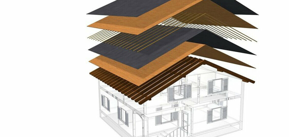 Présentation technique de la construction d’une toiture froide, construction de toit à peaux multiples avec lattage, voligeage intégral, couche de séparation, charpente ; combles pouvant servir d’espace d’habitation ; construction d’un toit double peau, construction de toit ventilée ; contre-lattage