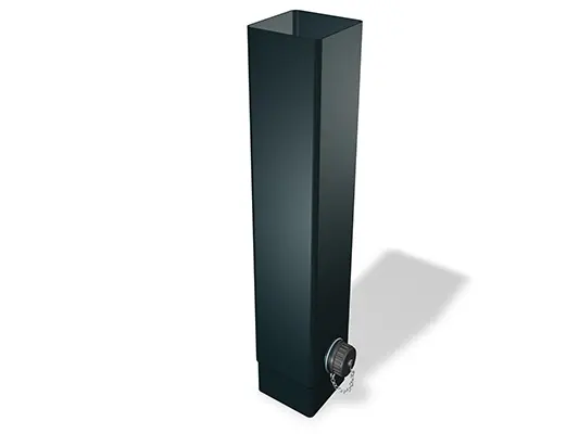 Le collecteur d’eau PREFA pour tuyau de descente carré, disponible dans la taille 100 mm, sert à collecter efficacement l’eau de pluie dans les systèmes d’évacuation des eaux pluviales.