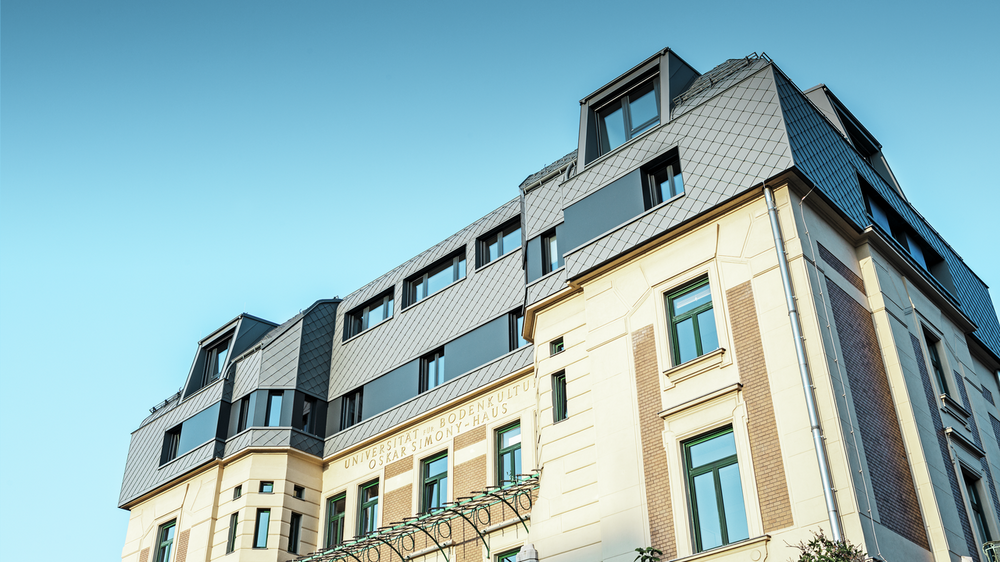 BOKU Vienne avec losange de toiture et de façade 29 x 29 en P.10 gris souris