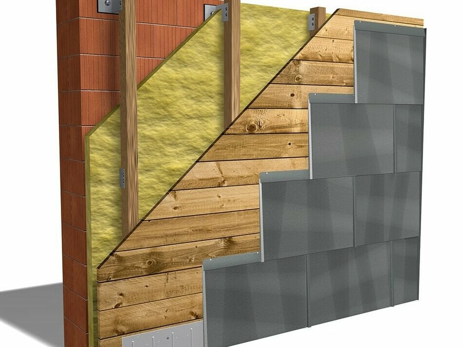 Structure d’une façade suspendue et ventilée PREFA avec le panneau de façade FX.12.