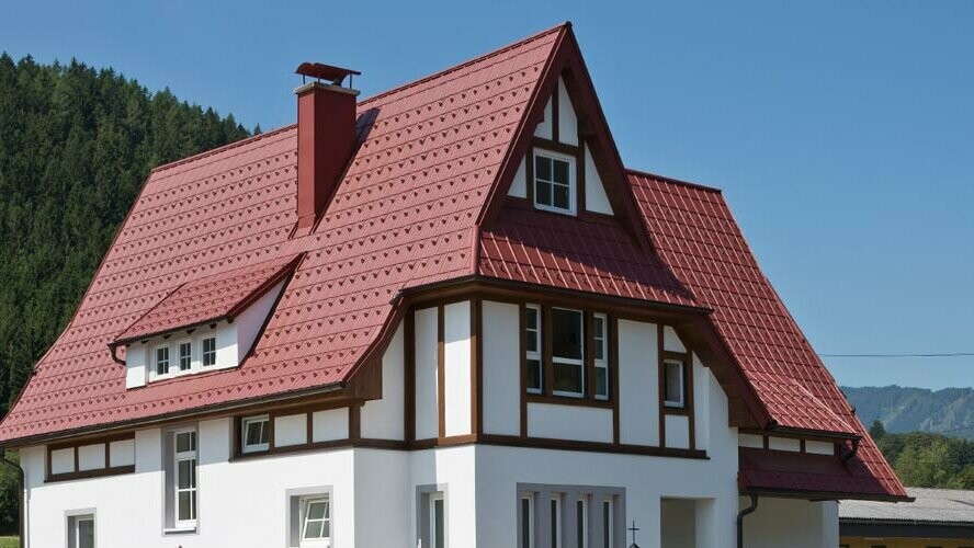 Maison de deux appartements dans un cadre champêtre avec tuiles PREFA couleur P.10 rouge oxyde