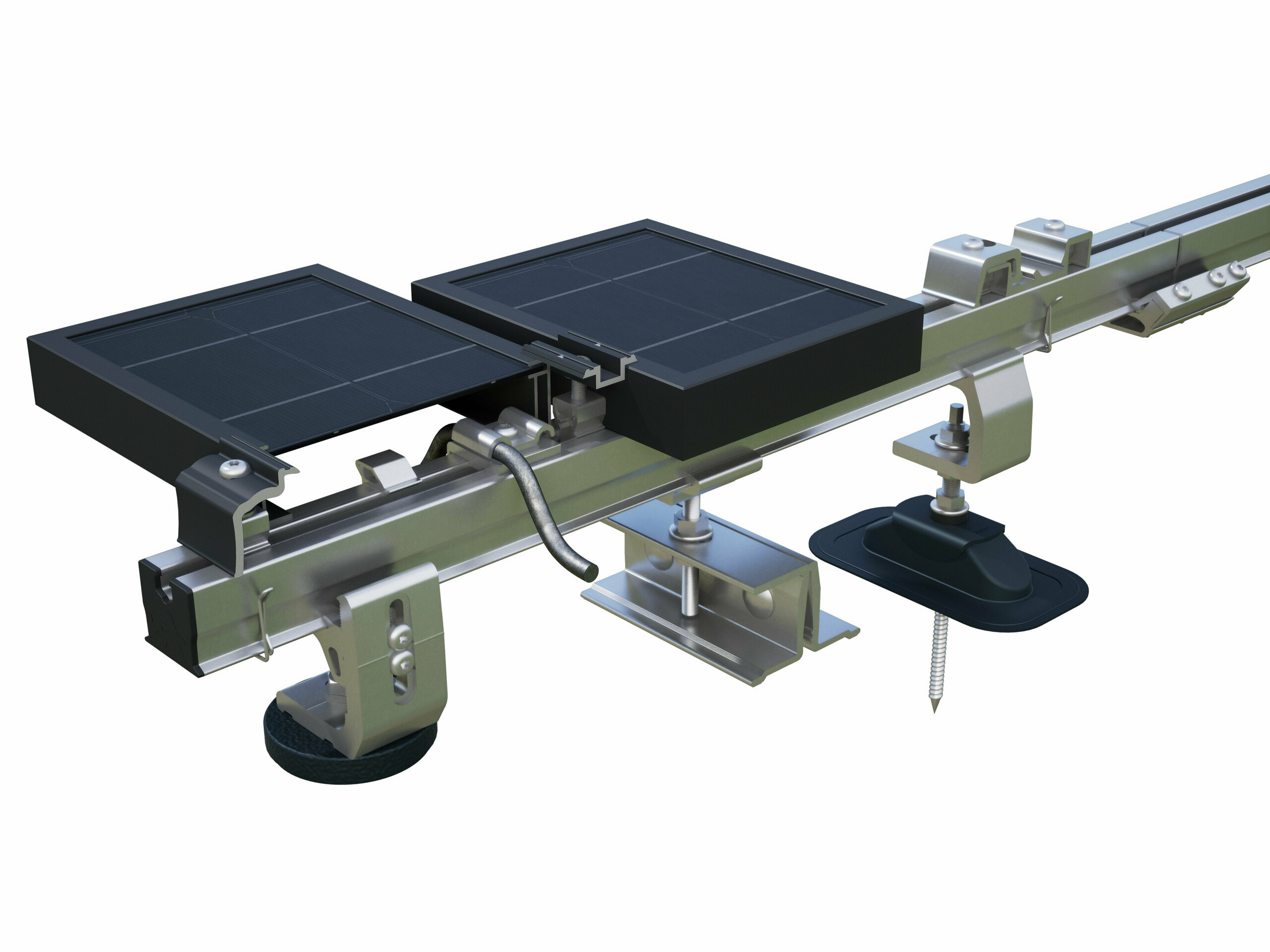 Rail de support PREFA pour le montage d'installations photovoltaïques sur les toitures PREFA, avec les supports solaires PREVARIO 3.S, PREVARIO PREFALZ et PREVARIO Sunny.