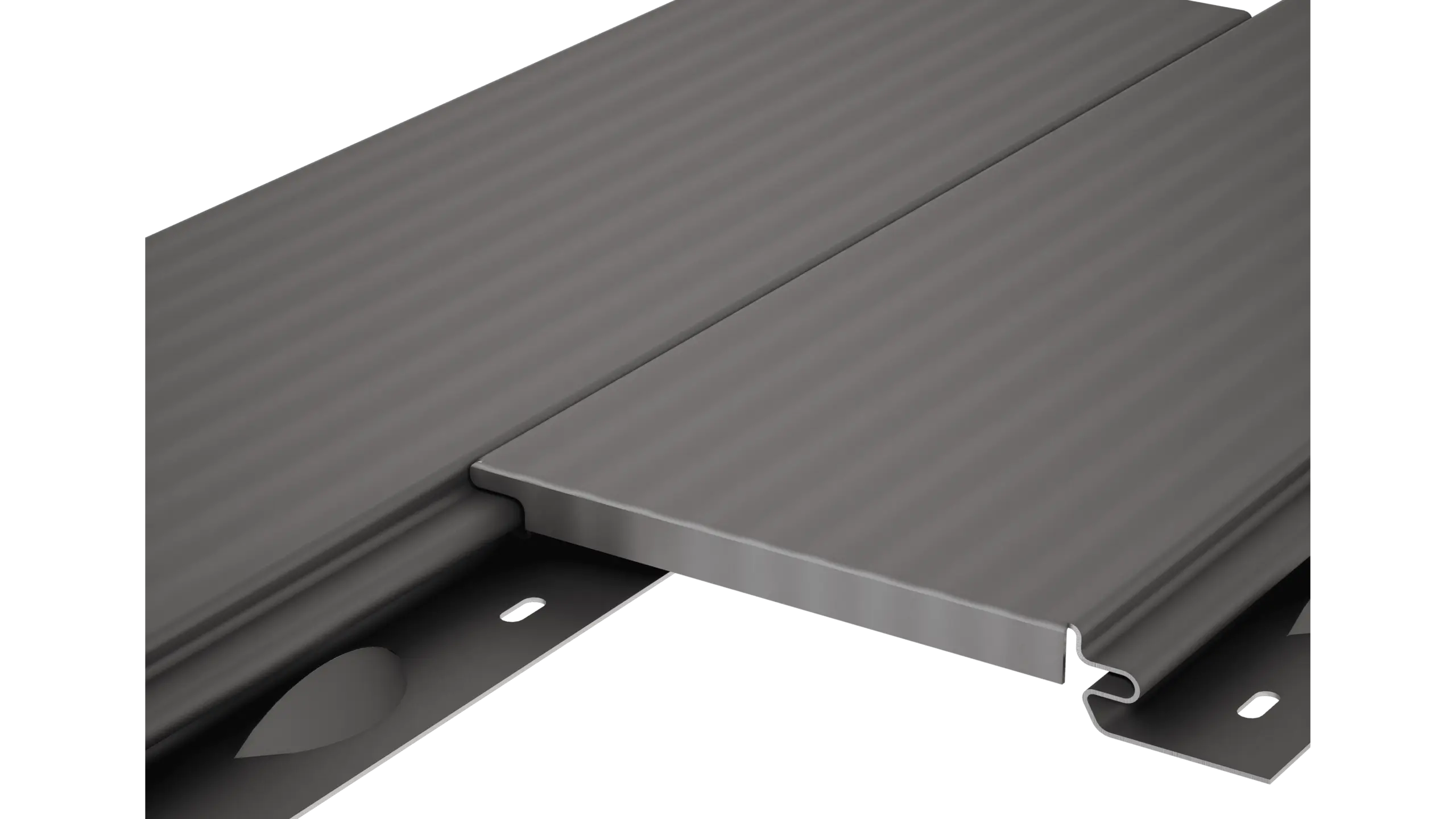 Siding PREFA sans joint creux avec surface lignée, en tant que panneau de façade profilé en aluminium gris