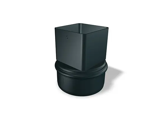 Le manchon de jonction pour tuyau carré 80 PREFA, disponible dans les dimensions 80 Ø 106 mm et 80 Ø 115 mm, sert à assembler de manière flexible des tuyaux carrés et assure une étanchéité fiable dans les systèmes d'évacuation des eaux pluviales.