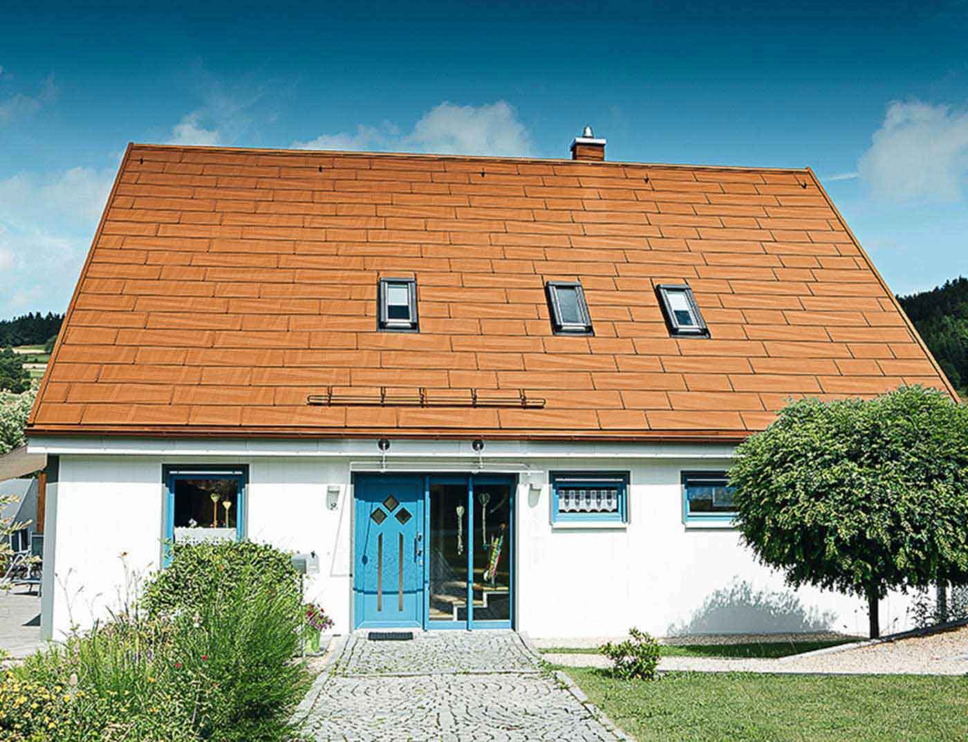 Bâtiments de référence PREFA Systèmes de toits Panneau de toiture FX.12 04 P.10 rouge tuile