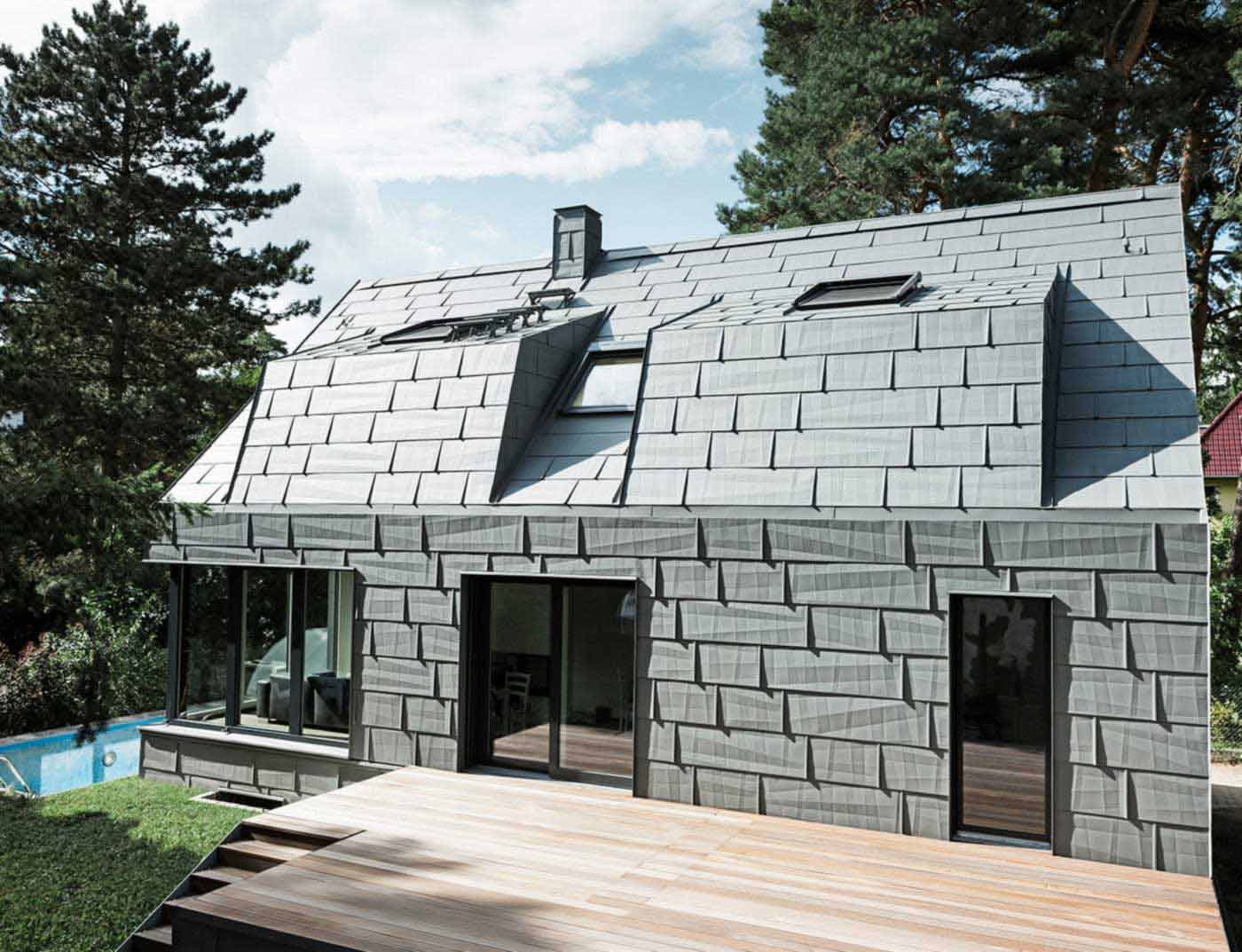 Bâtiments de référence PREFA Systèmes de toits Panneau de toiture FX.12 07 P.10 gris souris