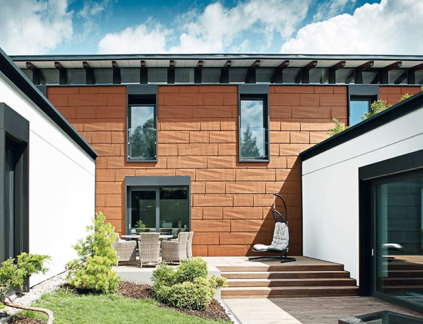 Bâtiments de référence PREFA Systèmes de façades Panneau de façade FX.12 04 P.10 rouge tuile